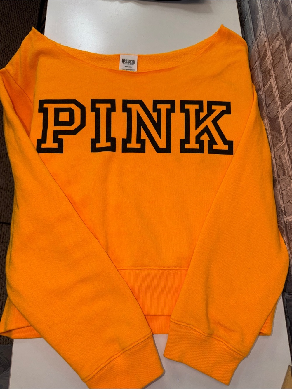 PINK Victoria's Secret Wide-Neck Pullover Sweatshirt - Orange - Picture 8 of 10